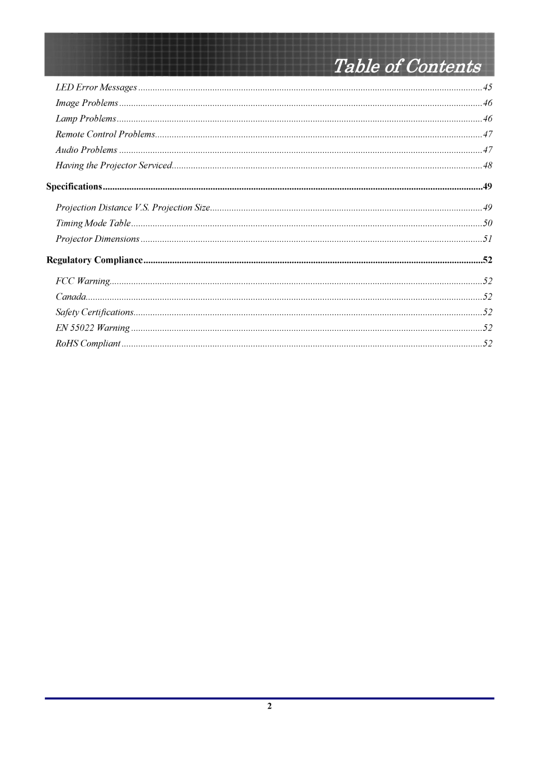 Optoma Technology TX771, EP771RFBA manual Table of Contents 