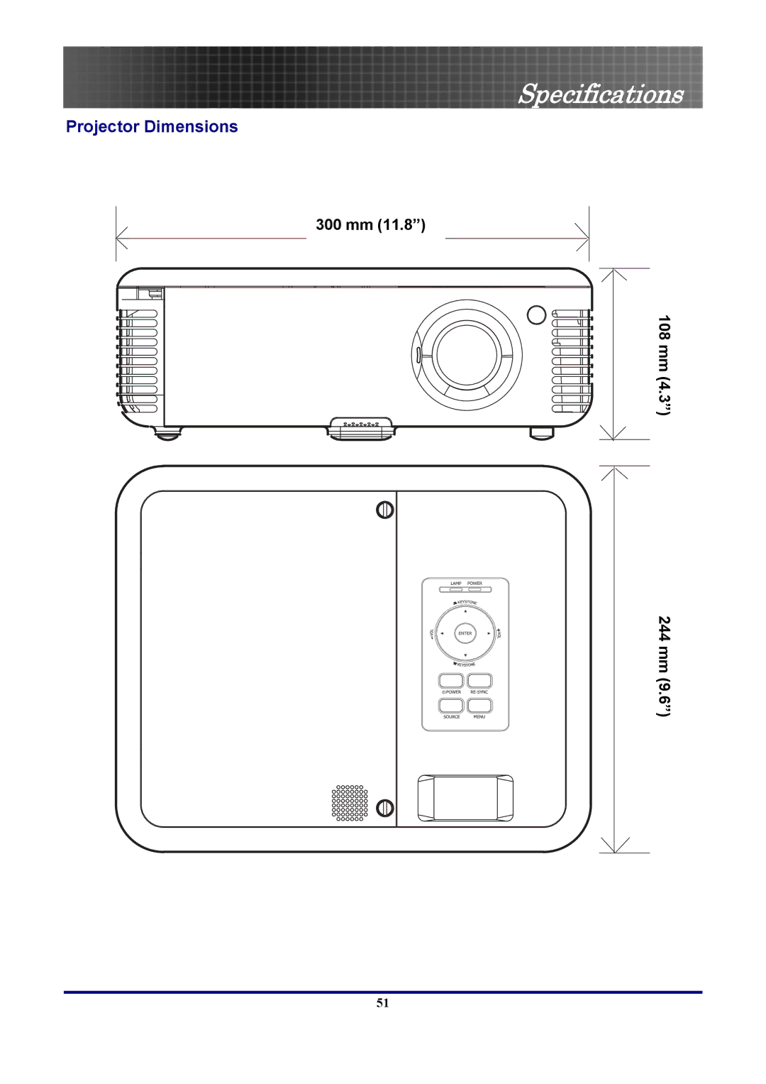 Optoma Technology TX771, EP771RFBA manual Projector Dimensions 