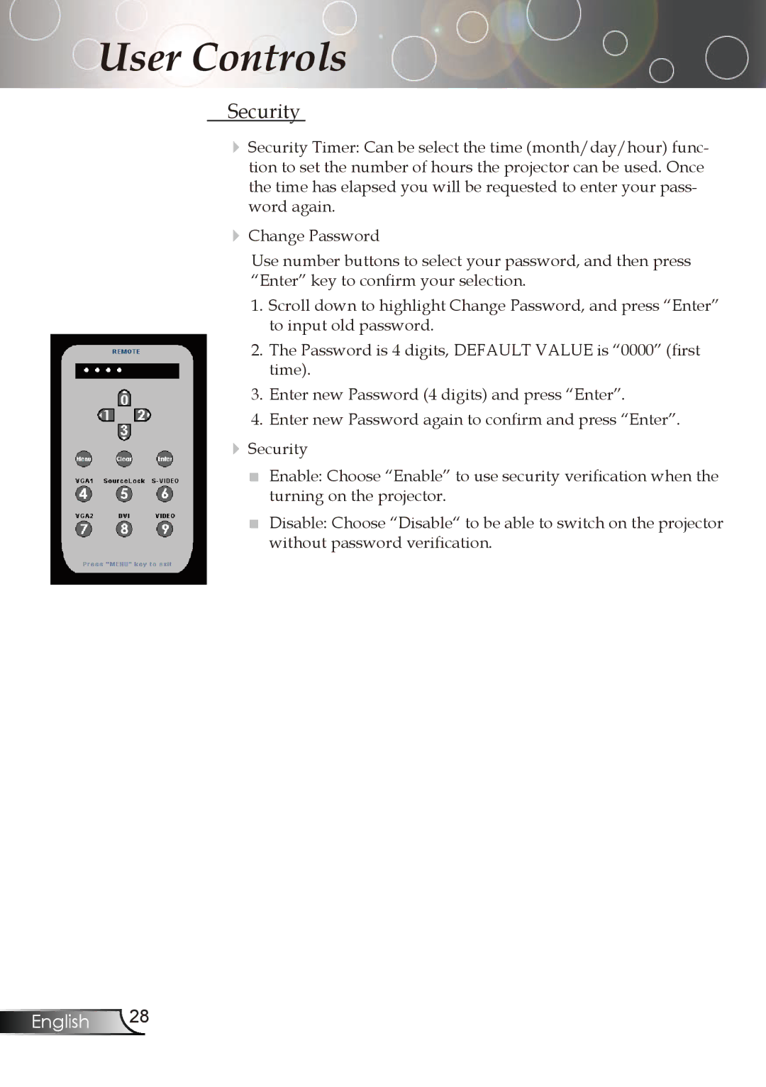 Optoma Technology TX773 manual Security 