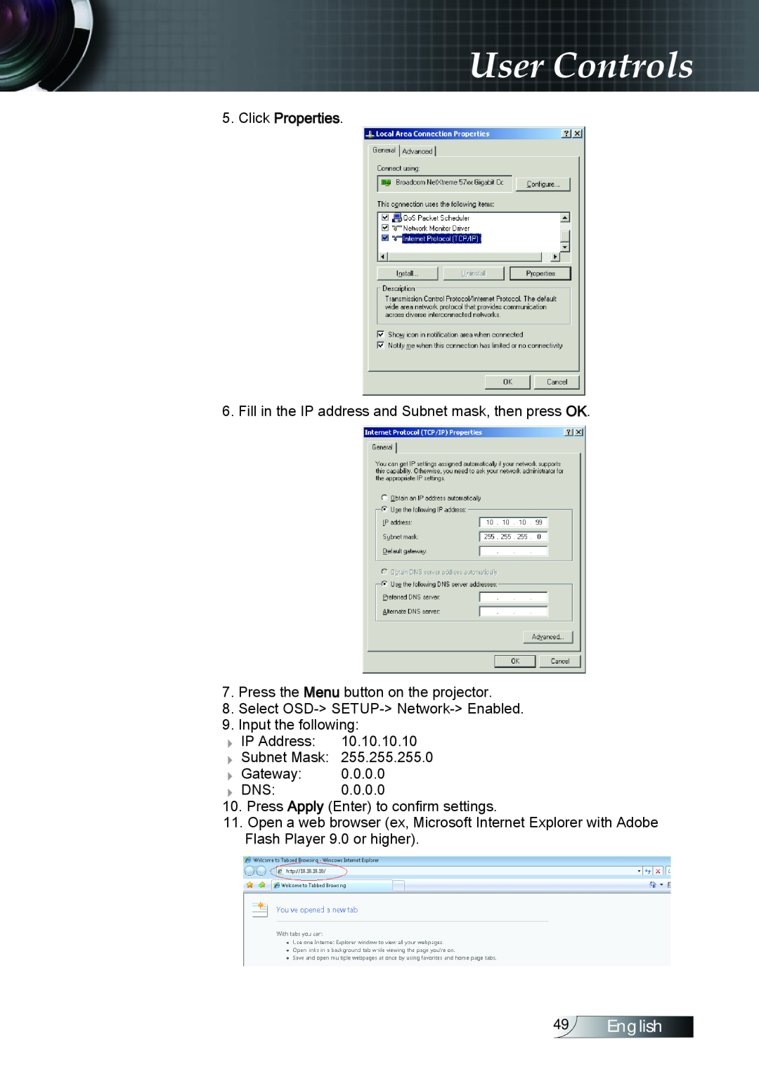 Optoma Technology TX779P3D manual User Controls, English 