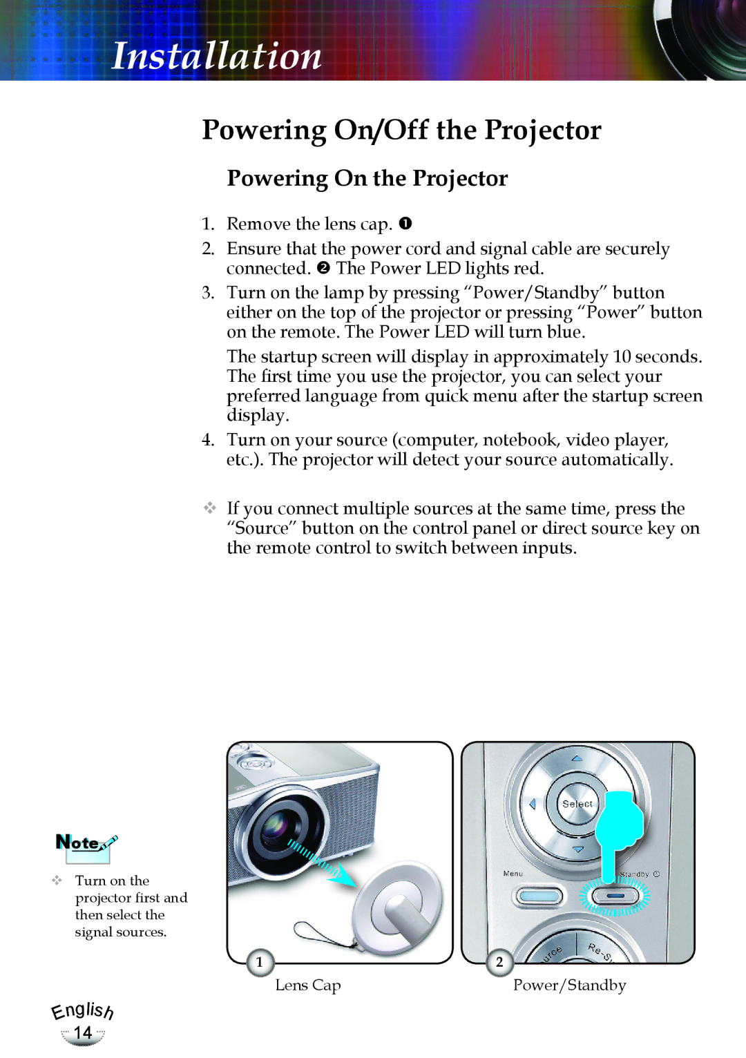 Optoma Technology TX783RFBA, EP783 manual Powering On/Off the Projector, Powering On the Projector 