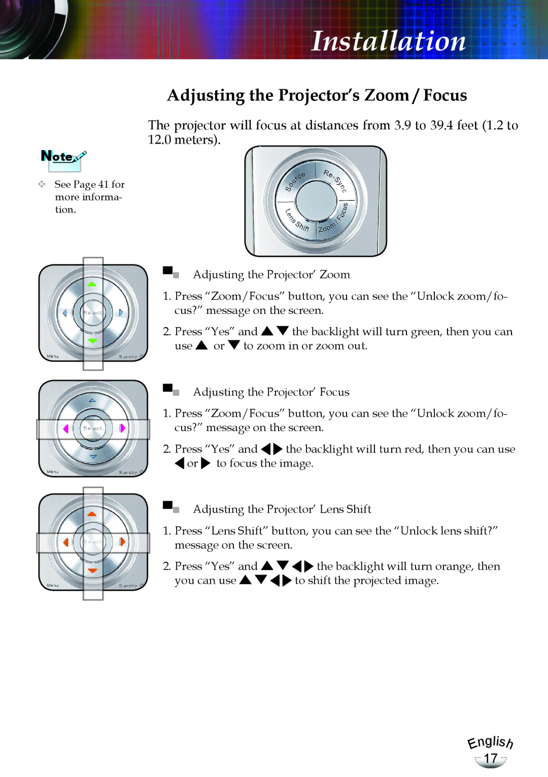 Optoma Technology EP783, TX783RFBA manual Adjusting the Projector’s Zoom / Focus 