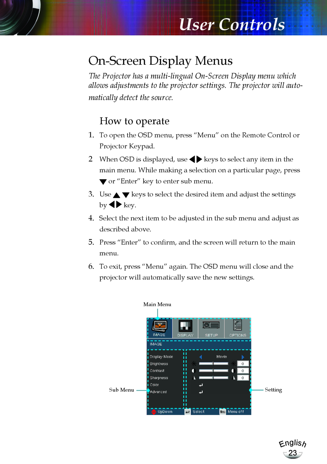 Optoma Technology EP783, TX783RFBA manual On-Screen Display Menus 