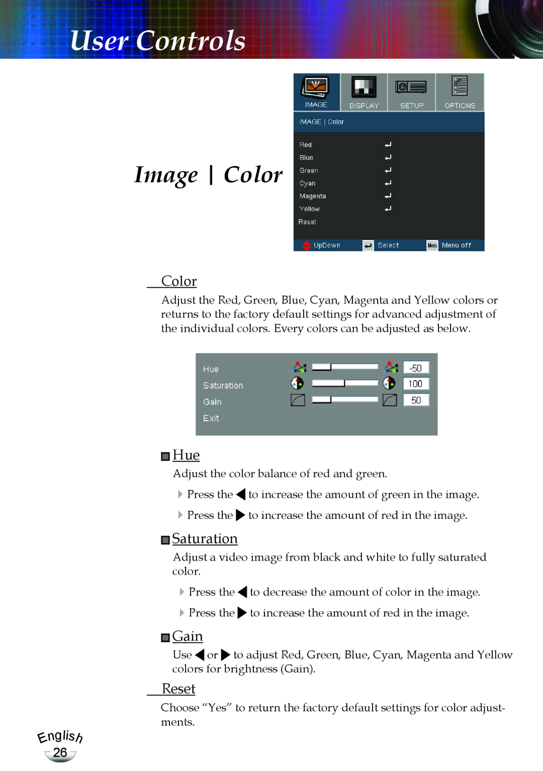 Optoma Technology TX783RFBA, EP783 manual Image Color 