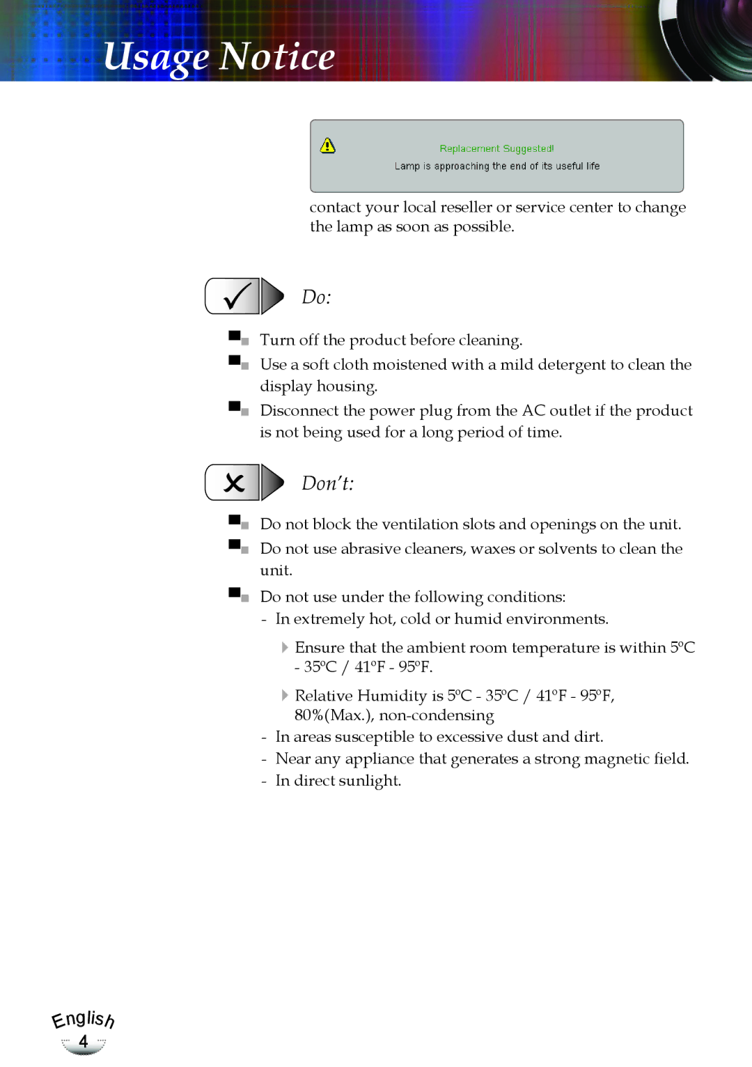 Optoma Technology TX783RFBA, EP783 manual Don’t 