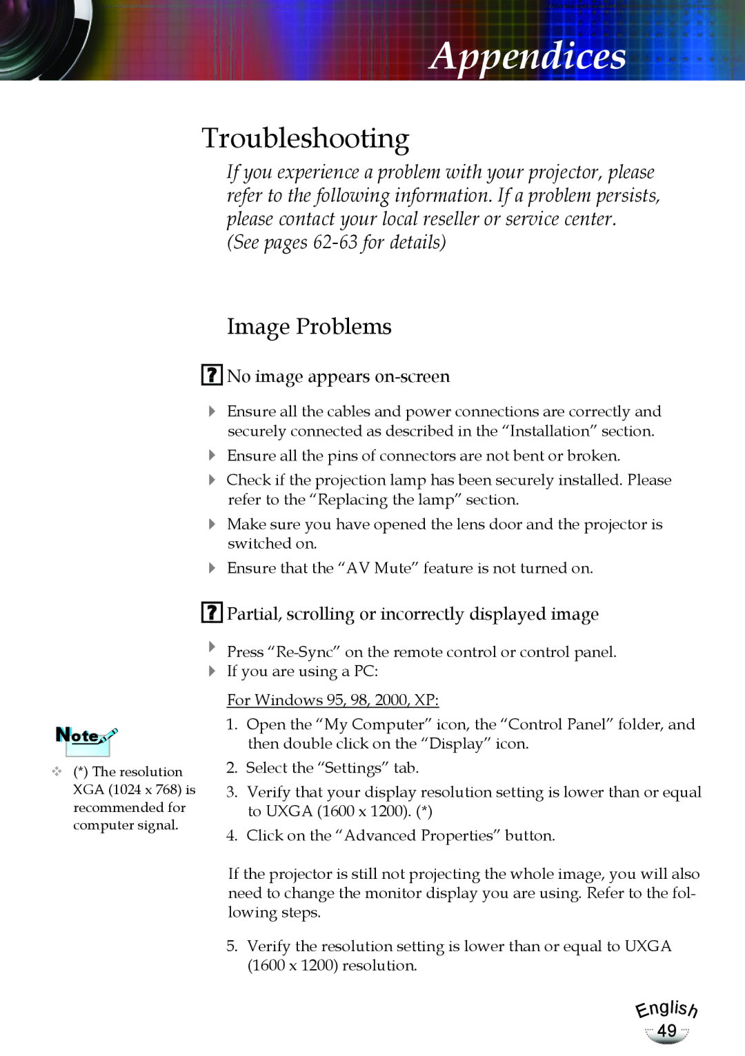 Optoma Technology EP783, TX783RFBA manual Appendices 