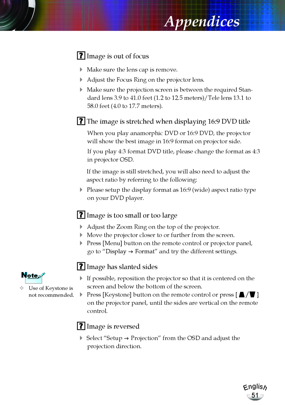 Optoma Technology EP783, TX783RFBA manual Image is reversed 