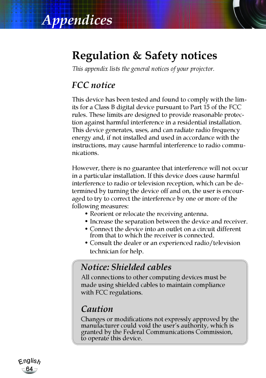 Optoma Technology TX783RFBA, EP783 manual Regulation & Safety notices 