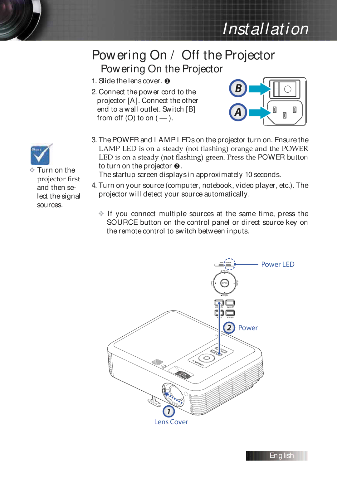 Optoma Technology TXR774 manual Powering On / Off the Projector, Powering On the Projector 