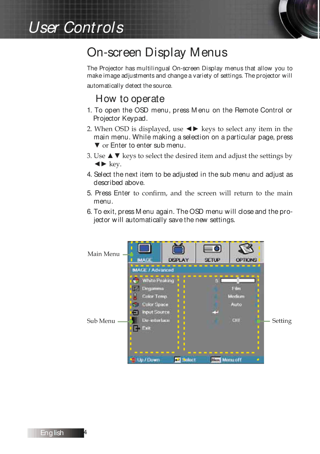 Optoma Technology TXR774 manual On-screen Display Menus, How to operate 