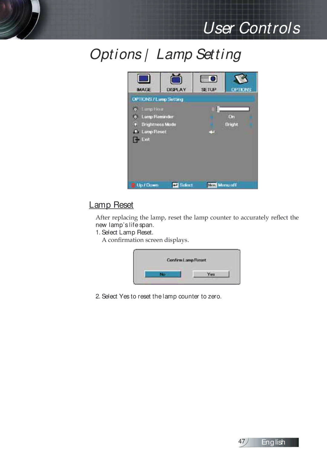 Optoma Technology TXR774 manual Lamp Reset 