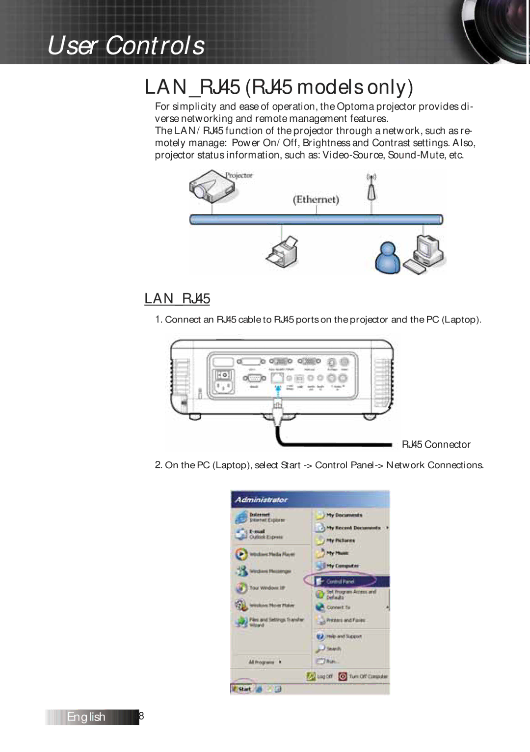 Optoma Technology TXR774 manual LANRJ45 RJ45 models only 