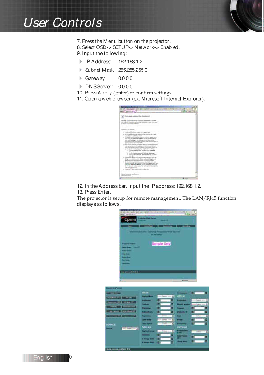 Optoma Technology TXR774 manual User Controls 