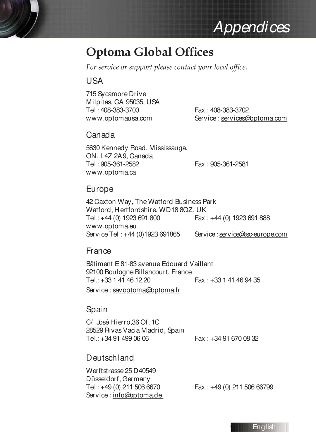 Optoma Technology TXR774 manual 2SWRPD*OREDO2IÀFHV 