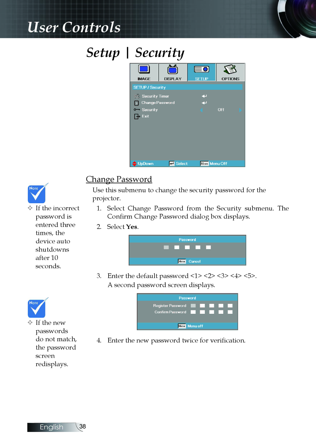 Optoma Technology W304M manual Change Password 