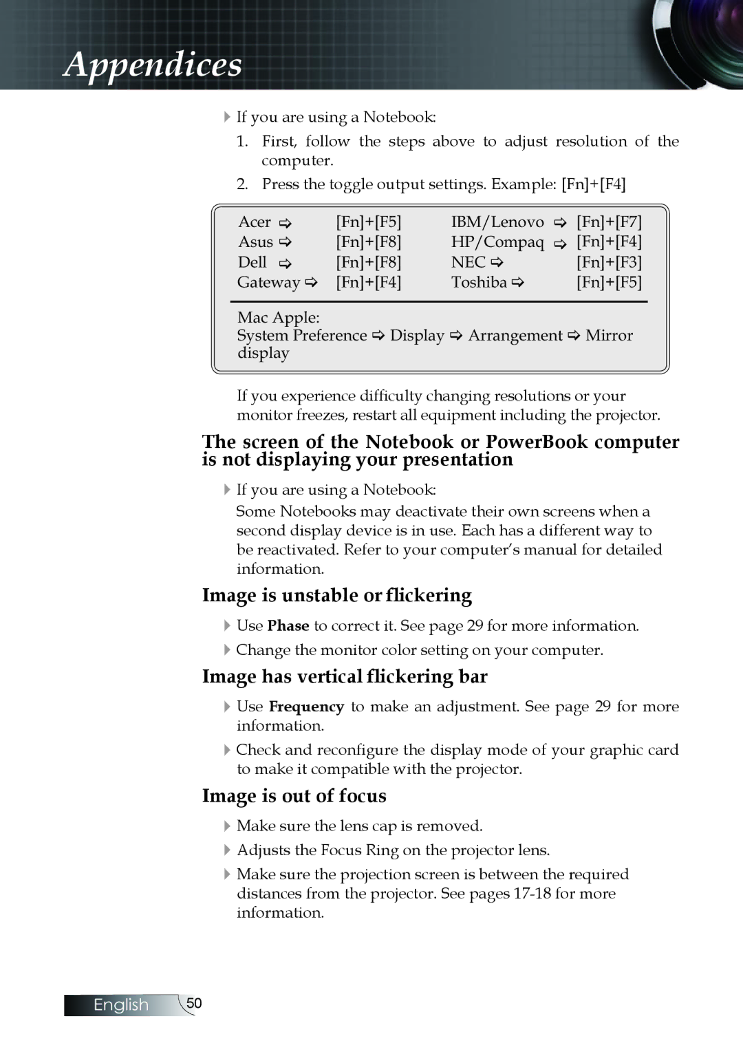 Optoma Technology W304M manual Image is unstable or flickering 