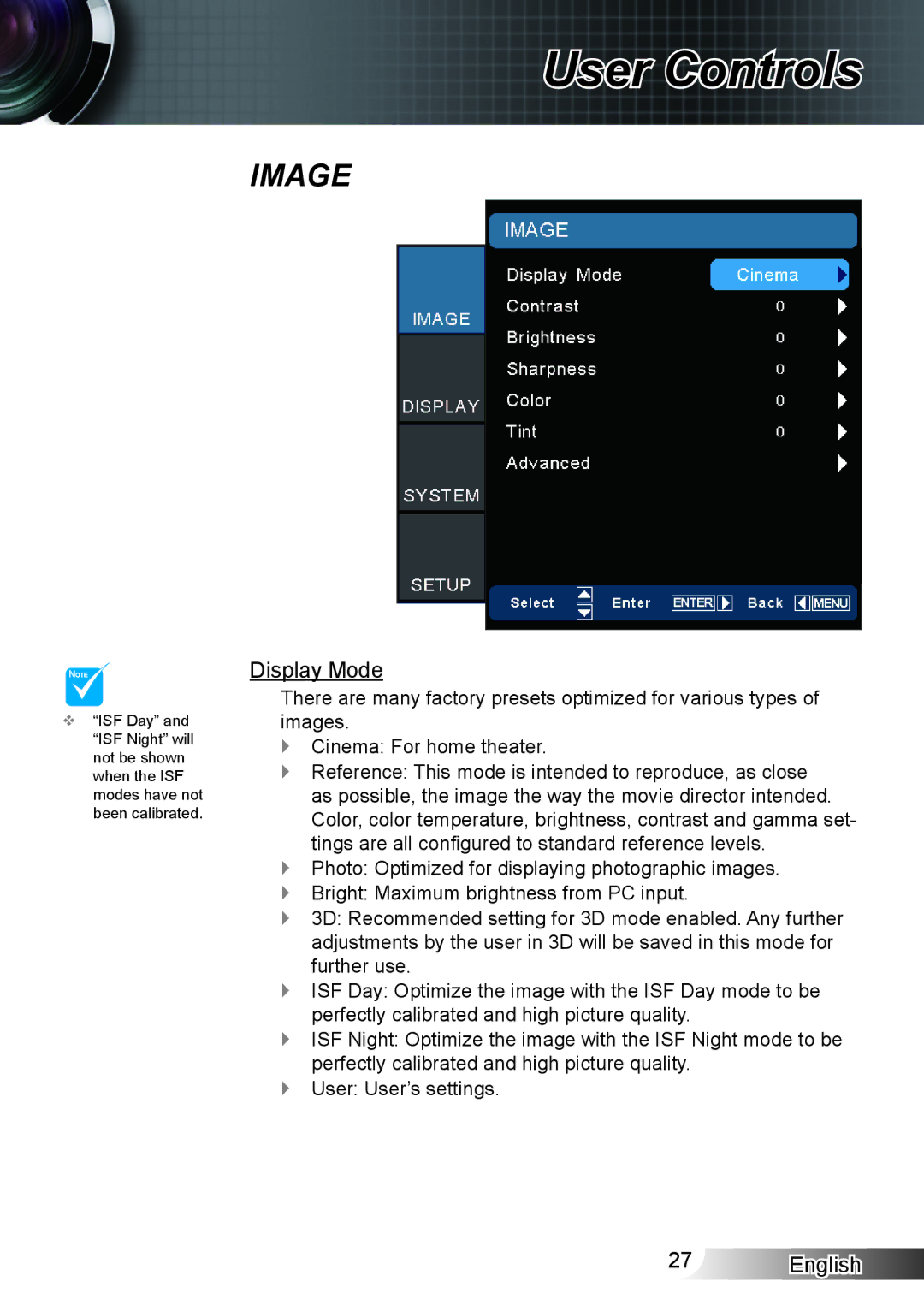 Optoma Technology XX152 N manual Image, Display Mode 