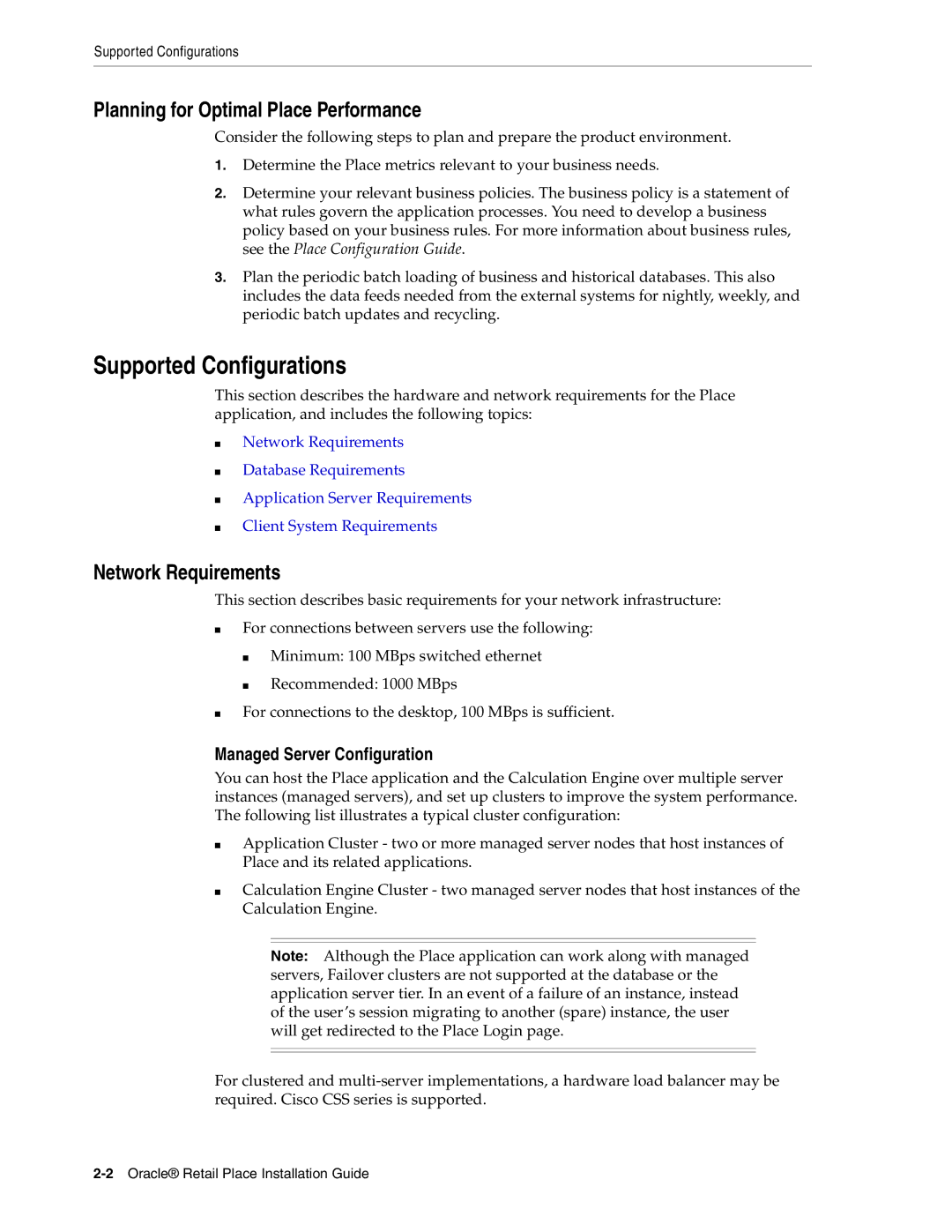 Oracle Audio Technologies 12.2 Supported Configurations, Planning for Optimal Place Performance, Network Requirements 