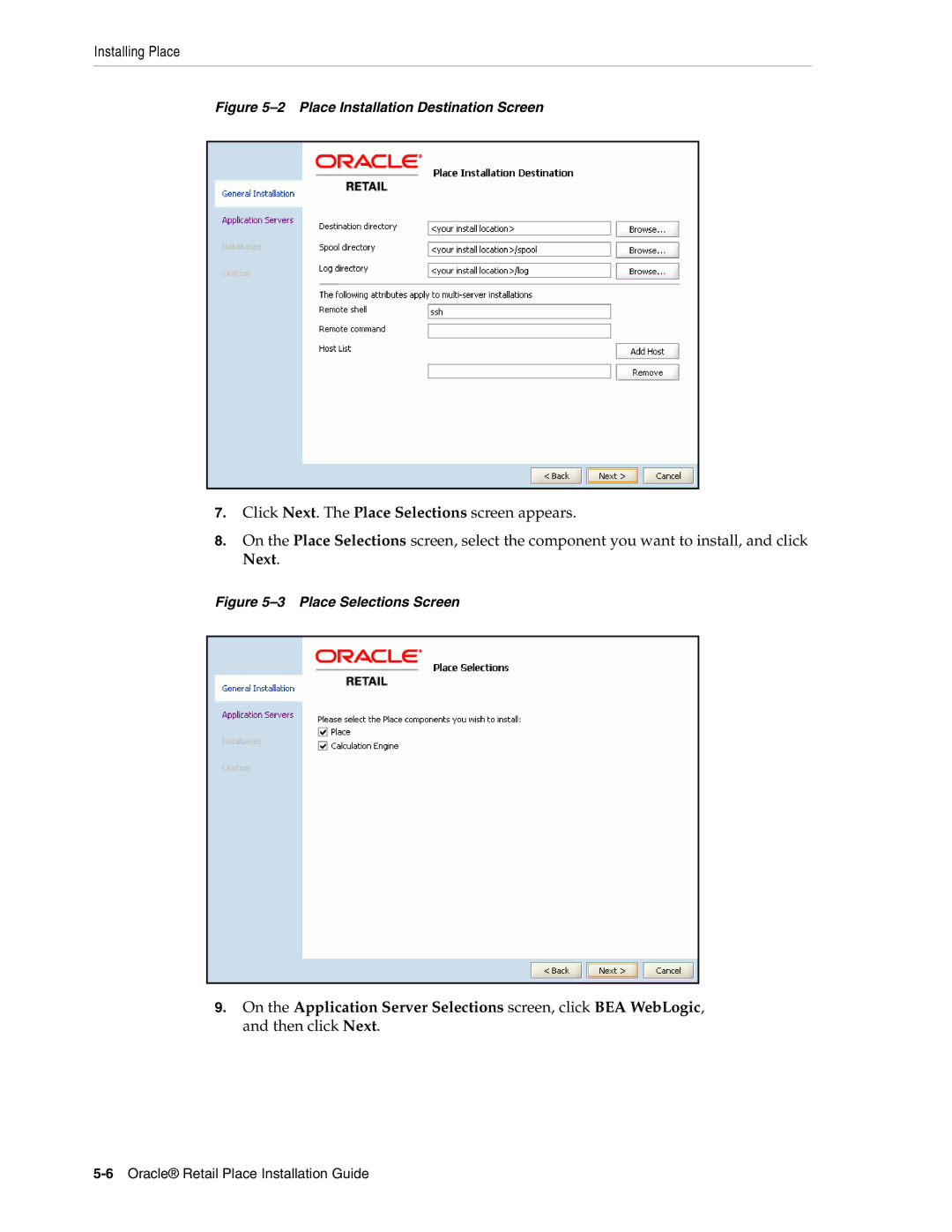 Oracle Audio Technologies 12.2 manual Place Installation Destination Screen 