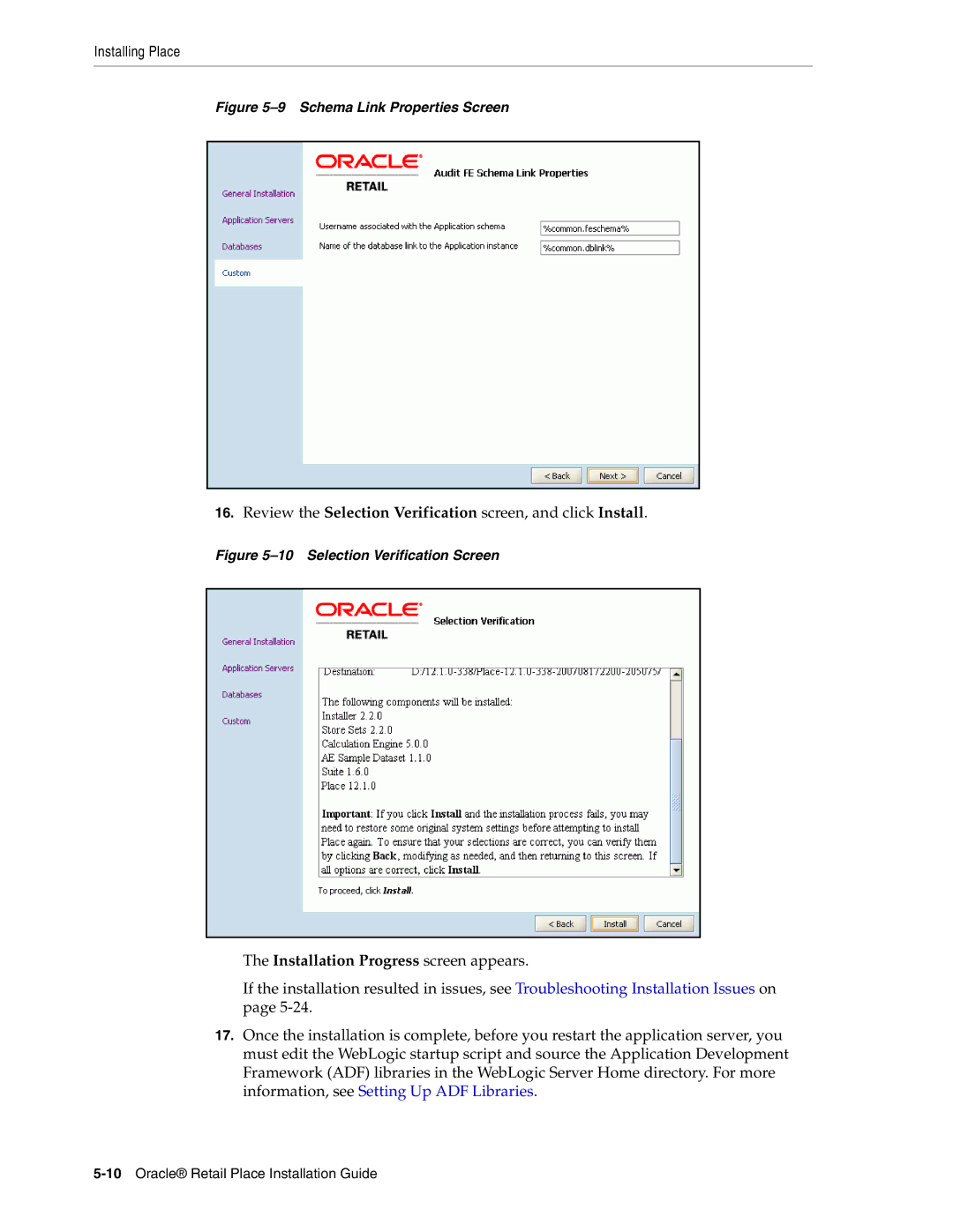 Oracle Audio Technologies 12.2 manual Installation Progress screen appears 