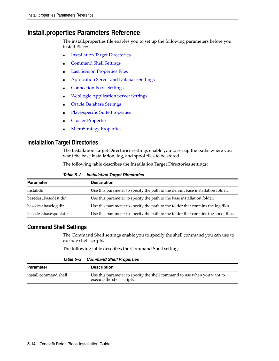 Oracle Audio Technologies 12.2 manual Install.properties Parameters Reference, Installation Target Directories 