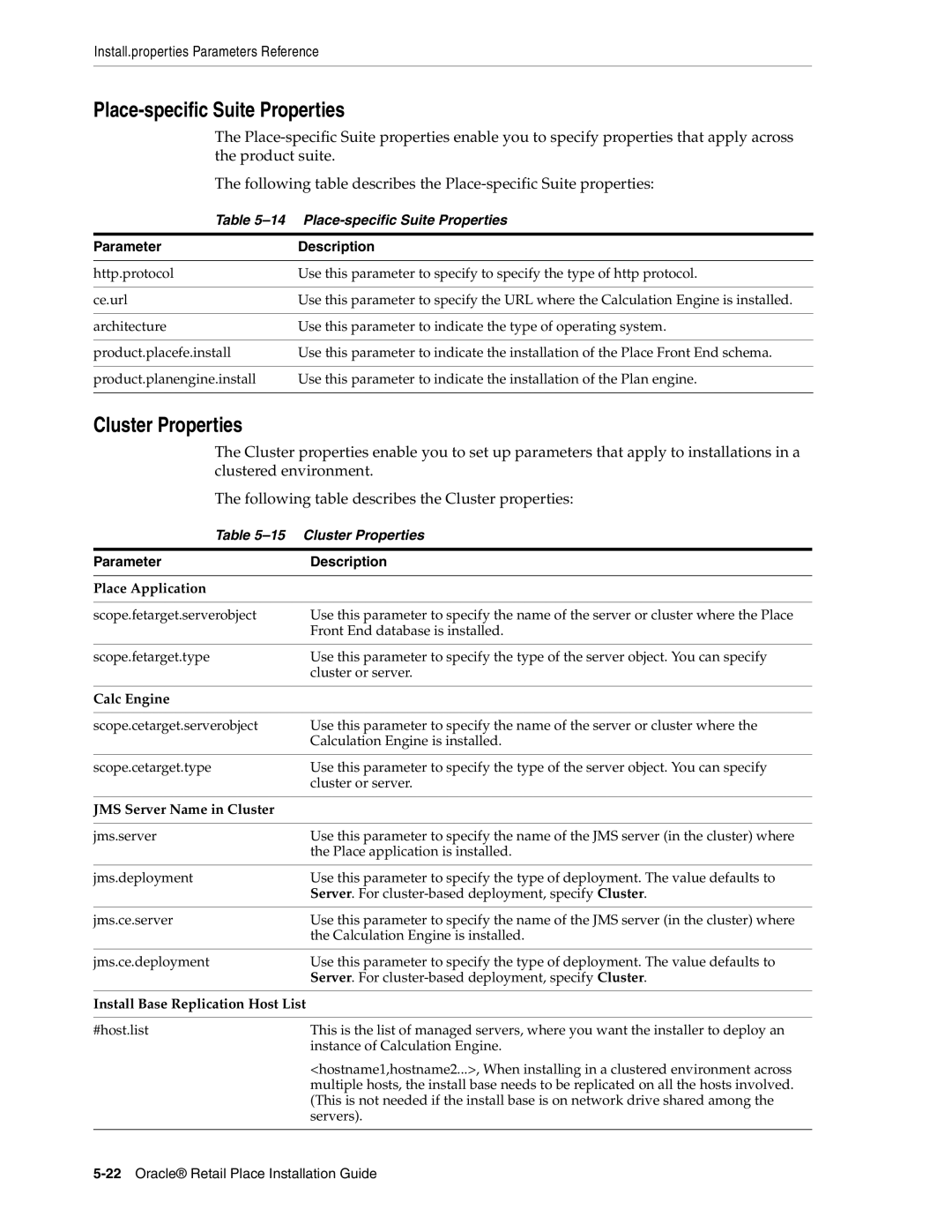 Oracle Audio Technologies 12.2 manual Place-specific Suite Properties, Cluster Properties 