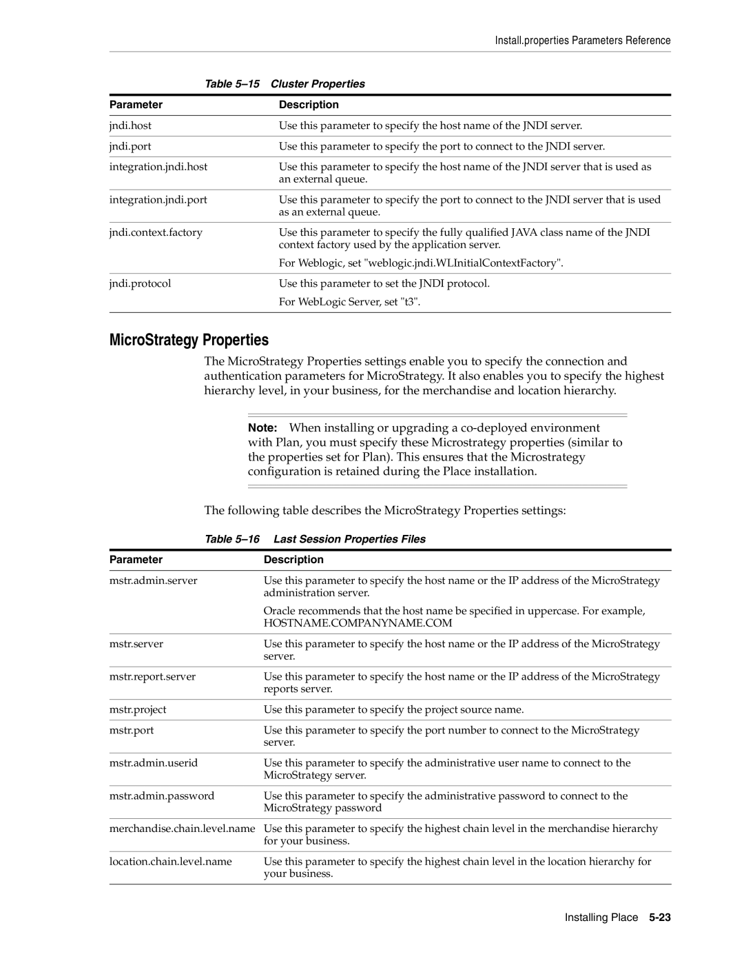 Oracle Audio Technologies 12.2 manual MicroStrategy Properties, Cluster Properties, Last Session Properties Files 