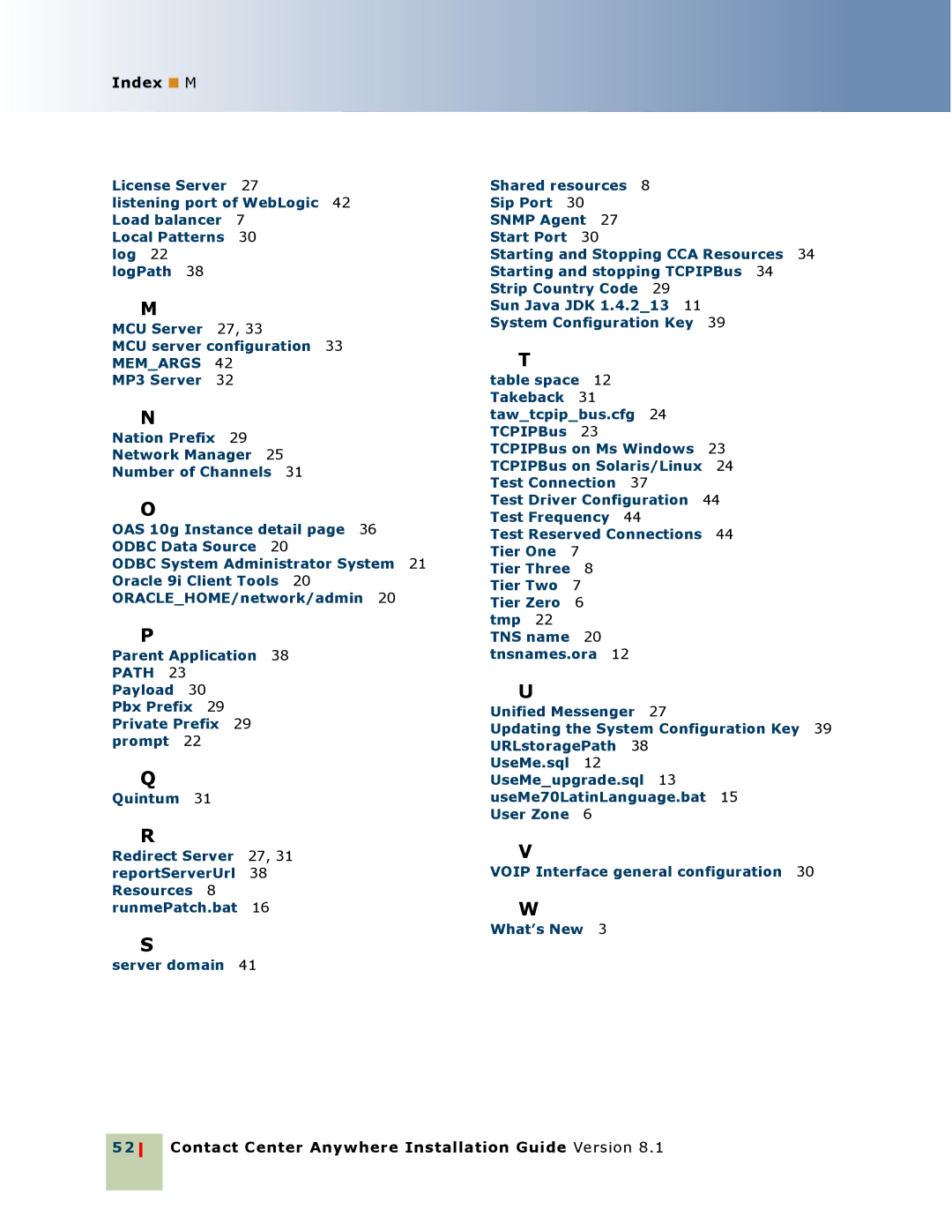 Oracle Audio Technologies 8.1 manual Index M 