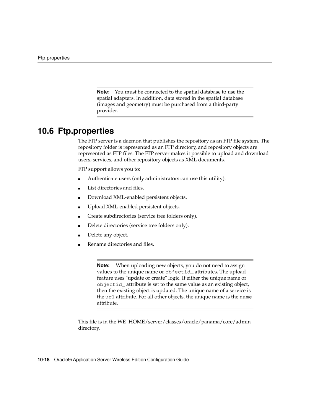 Oracle Audio Technologies 9i manual 10.6 Ftp.properties 