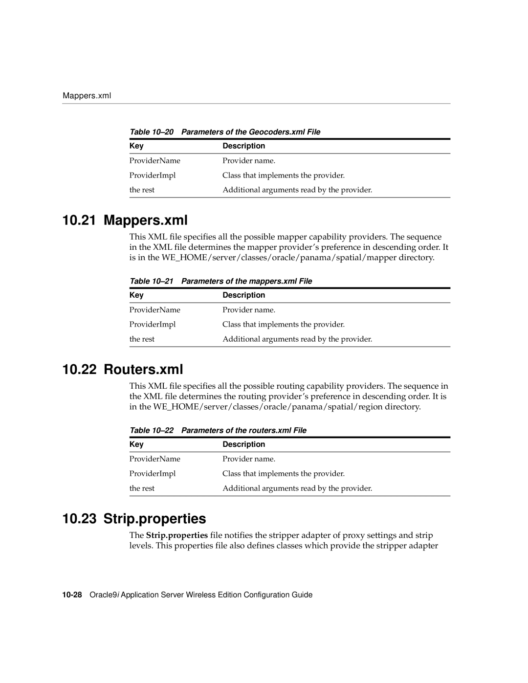 Oracle Audio Technologies 9i manual Mappers.xml, Routers.xml, Strip.properties 