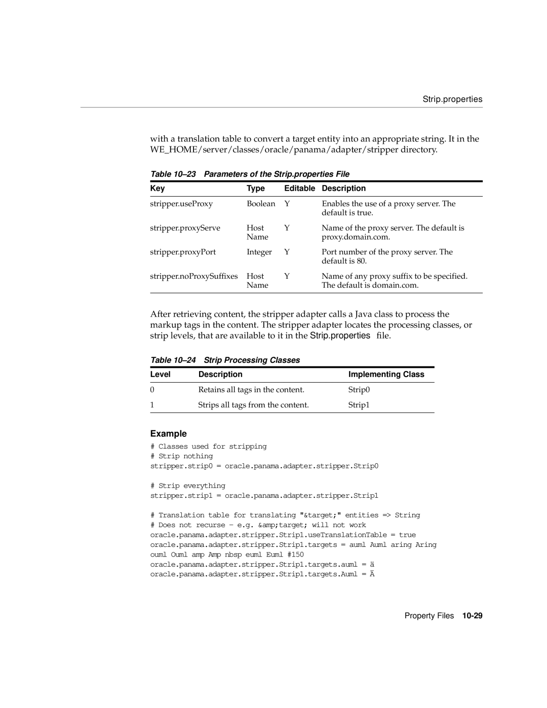 Oracle Audio Technologies 9i manual Parameters of the Strip.properties File, Strip Processing Classes 