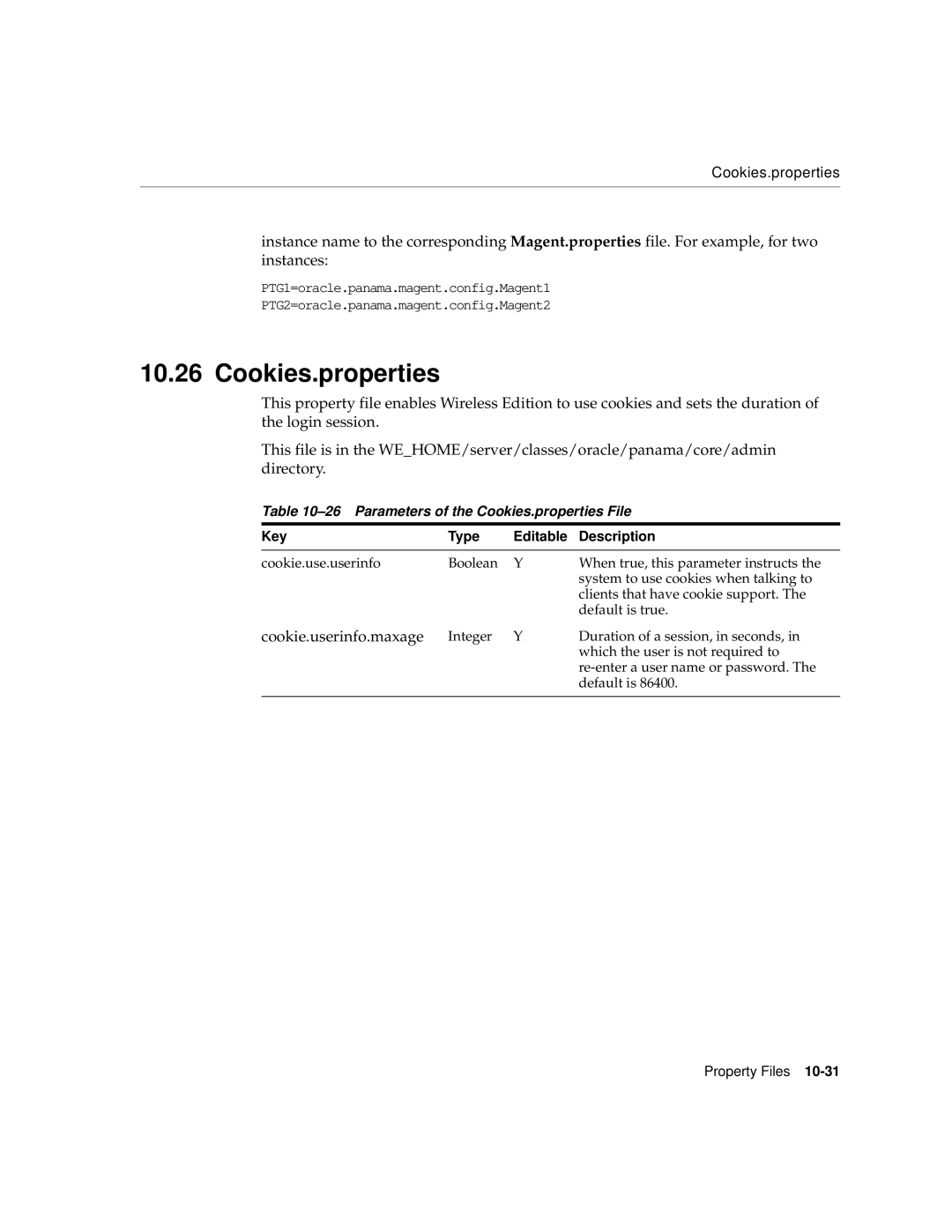 Oracle Audio Technologies 9i manual Parameters of the Cookies.properties File 