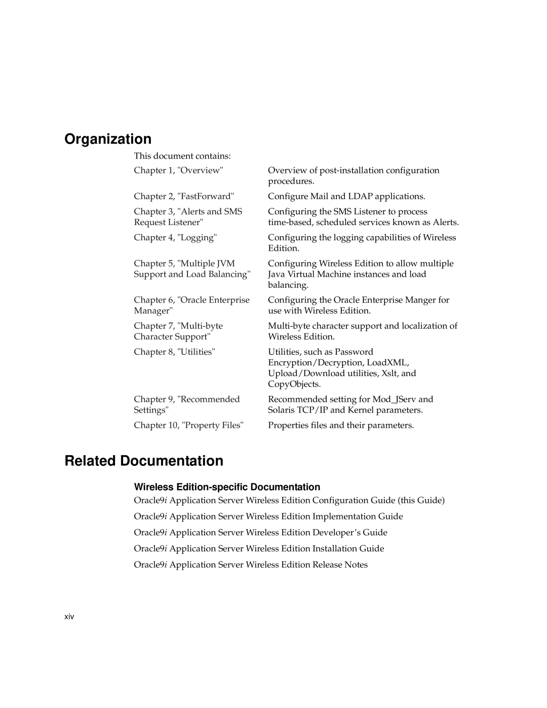 Oracle Audio Technologies 9i manual Organization, Related Documentation 