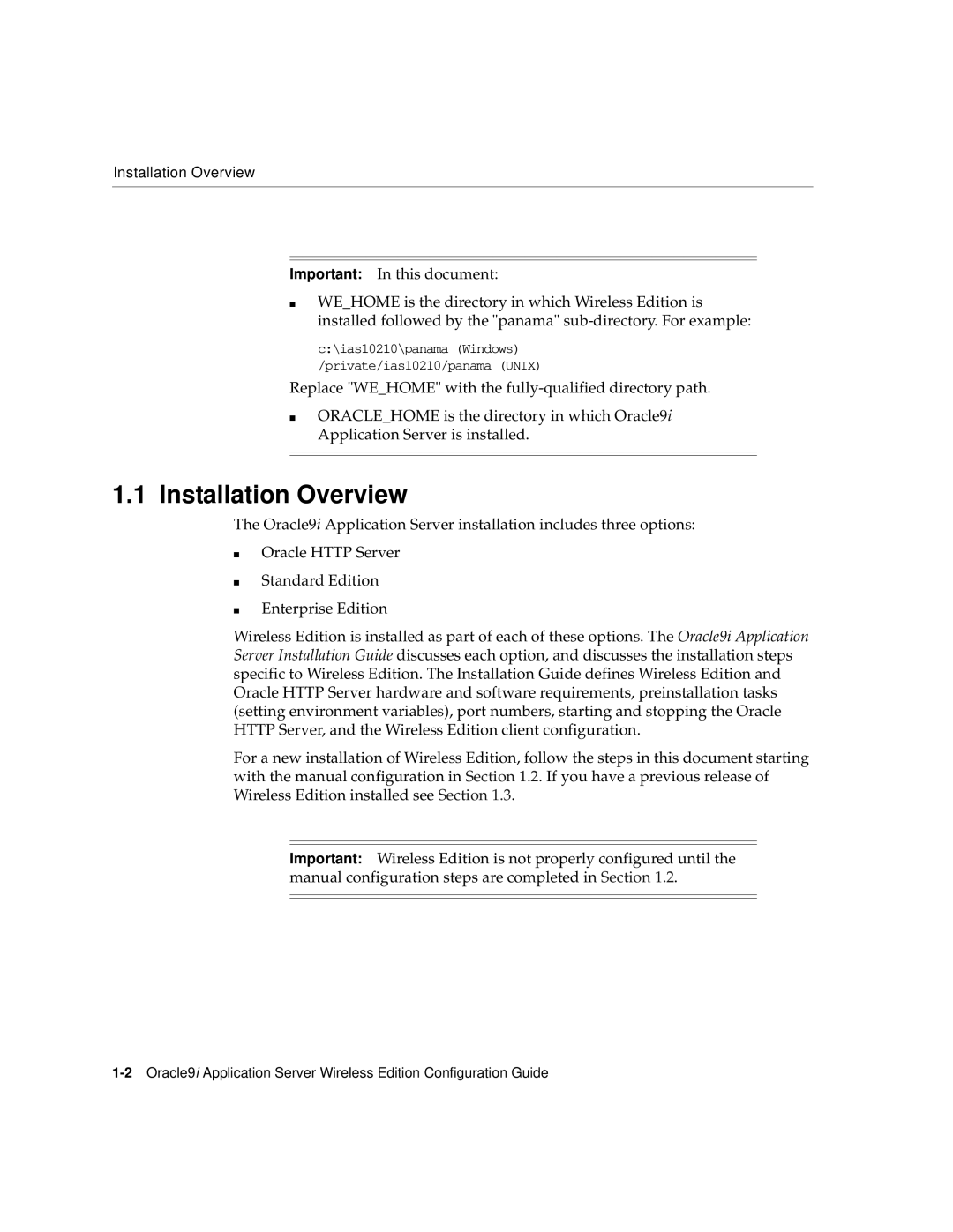 Oracle Audio Technologies 9i manual Installation Overview 