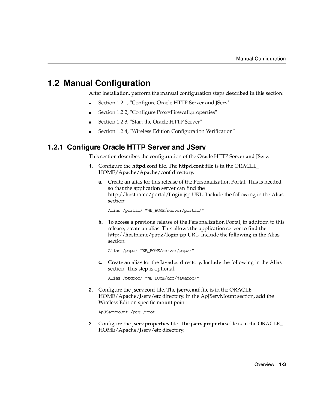 Oracle Audio Technologies 9i manual Manual Configuration, Configure Oracle Http Server and JServ 