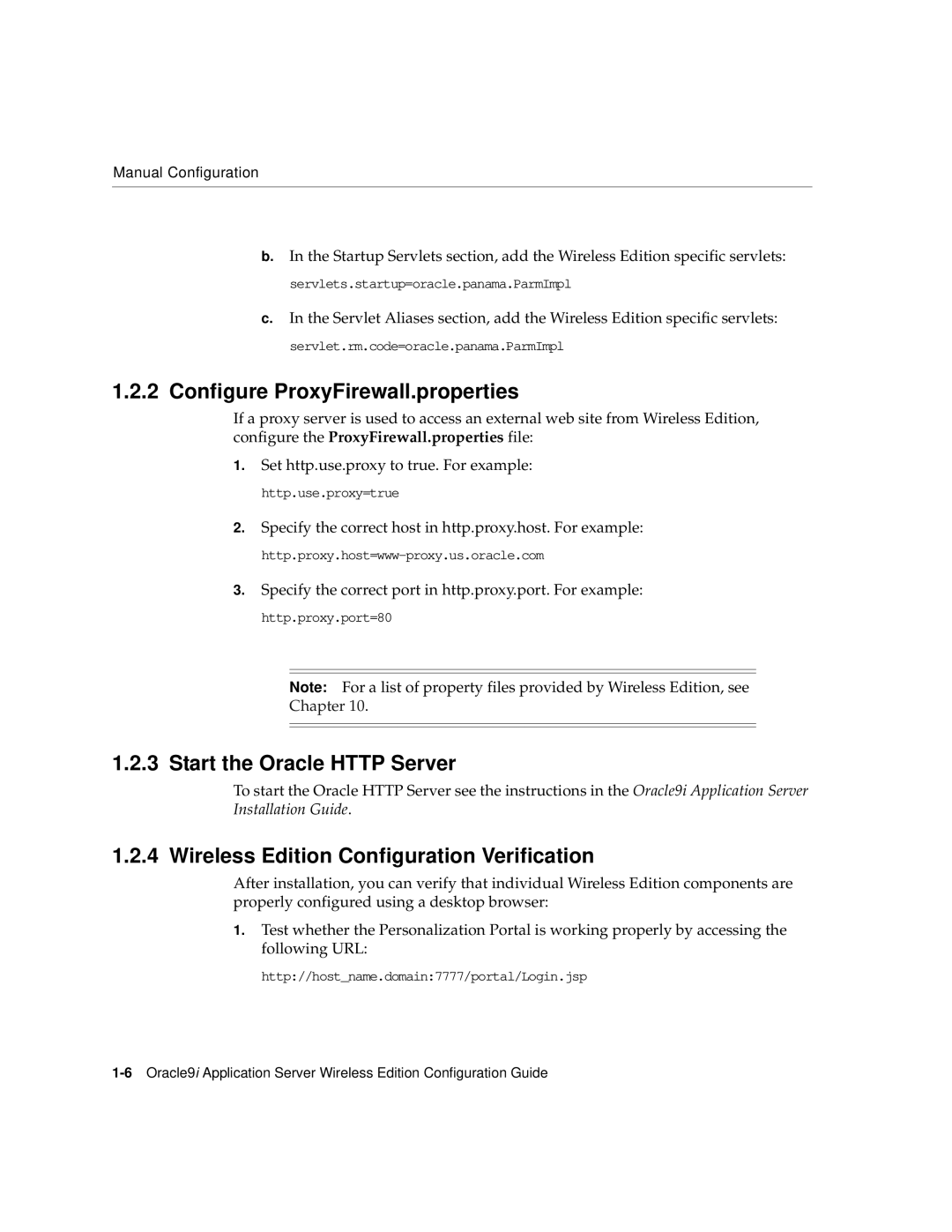 Oracle Audio Technologies 9i manual Configure ProxyFirewall.properties, Start the Oracle Http Server 