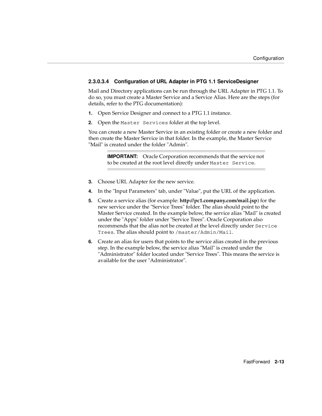 Oracle Audio Technologies 9i manual Configuration of URL Adapter in PTG 1.1 ServiceDesigner 