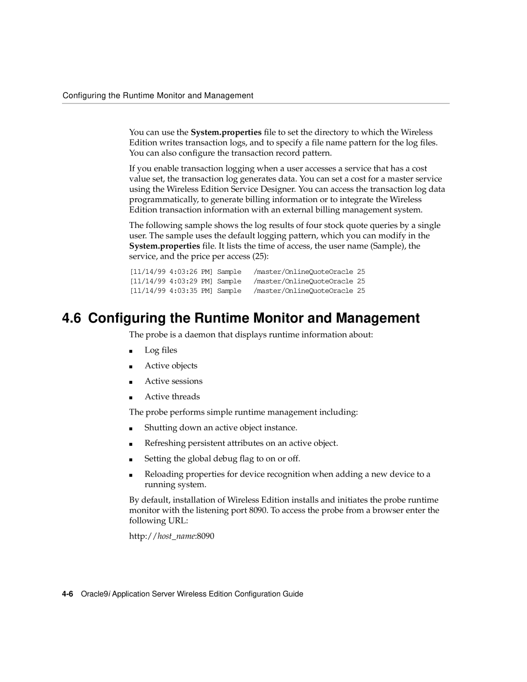 Oracle Audio Technologies 9i manual Configuring the Runtime Monitor and Management 