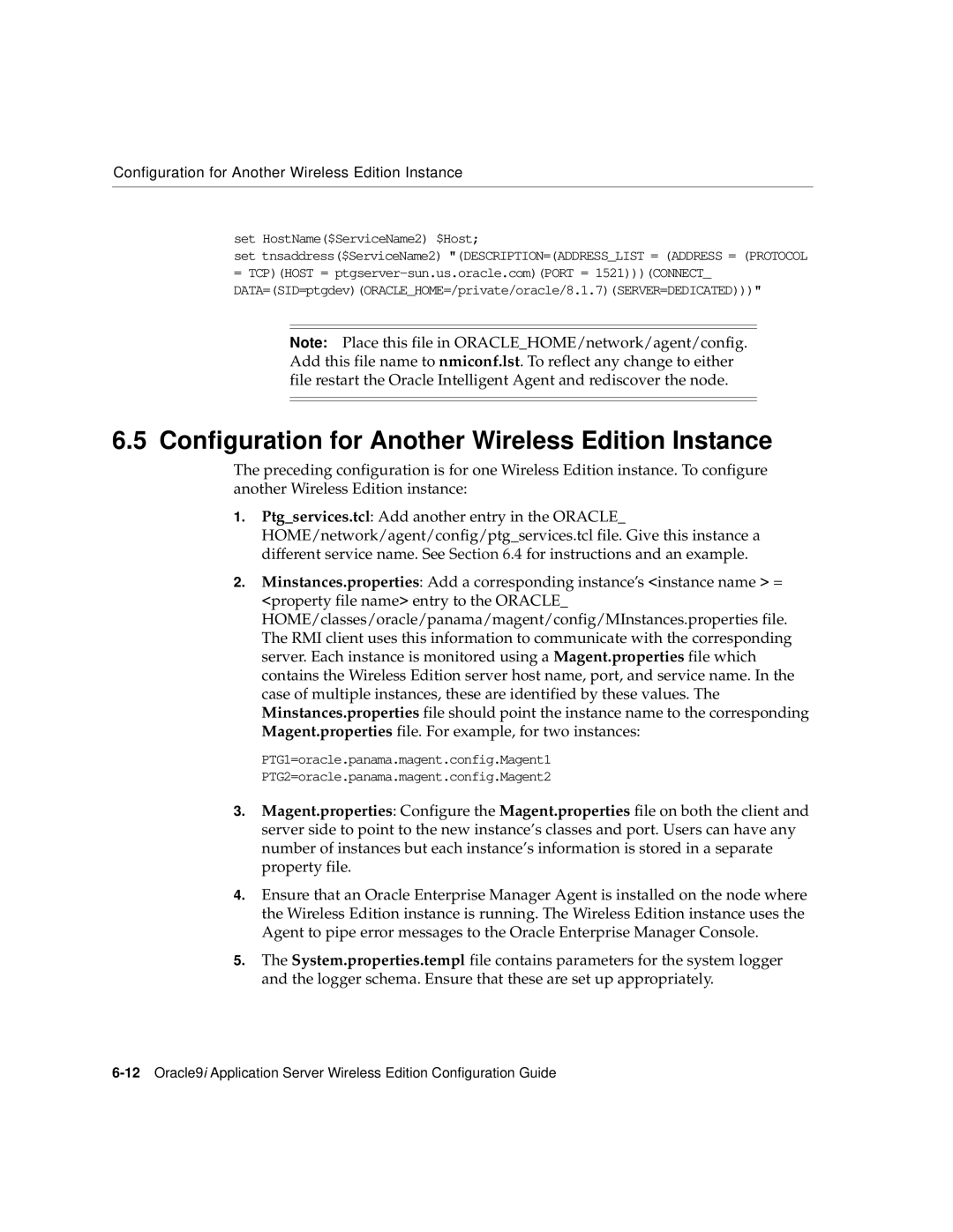 Oracle Audio Technologies 9i manual Configuration for Another Wireless Edition Instance 