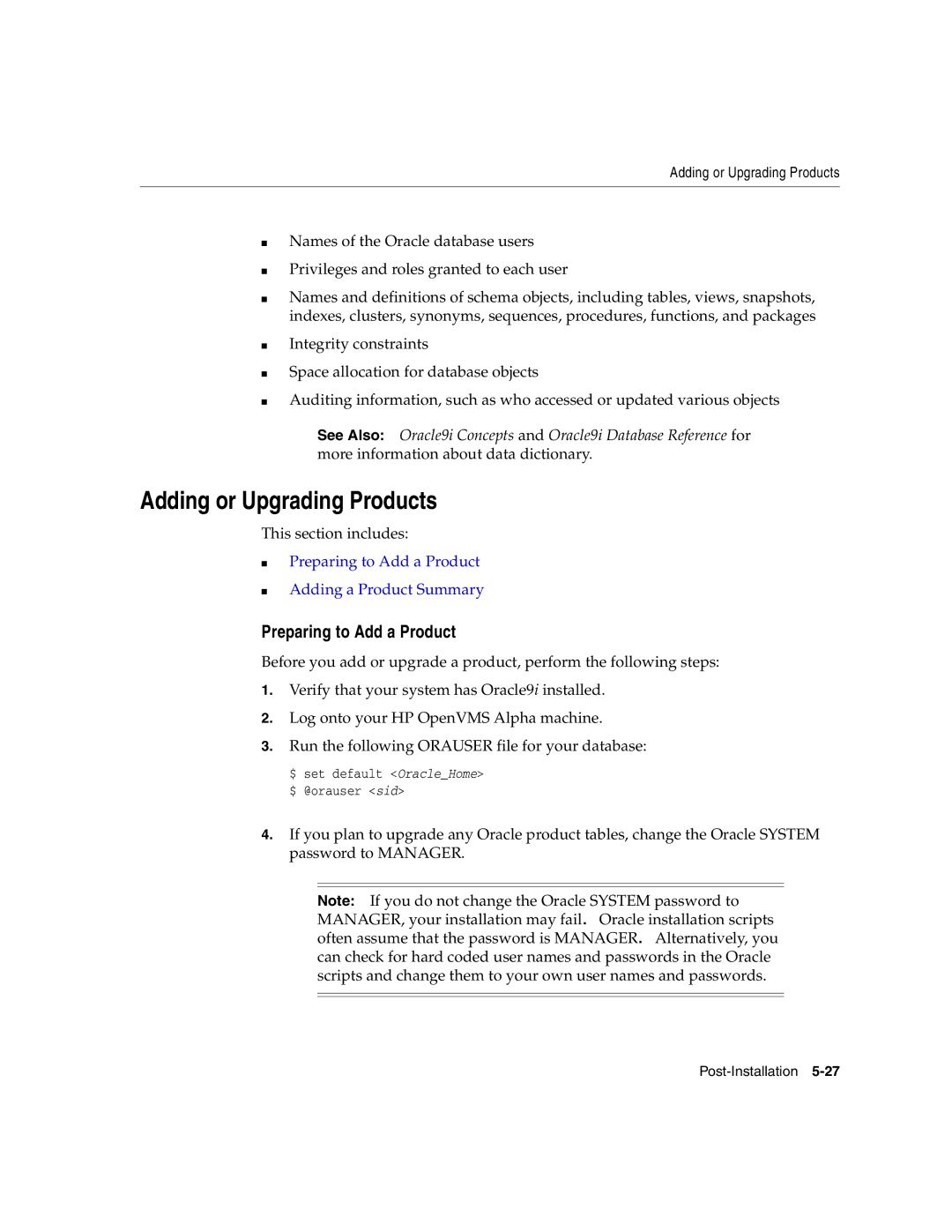 Oracle Audio Technologies B10508-01 manual Adding or Upgrading Products, Preparing to Add a Product 