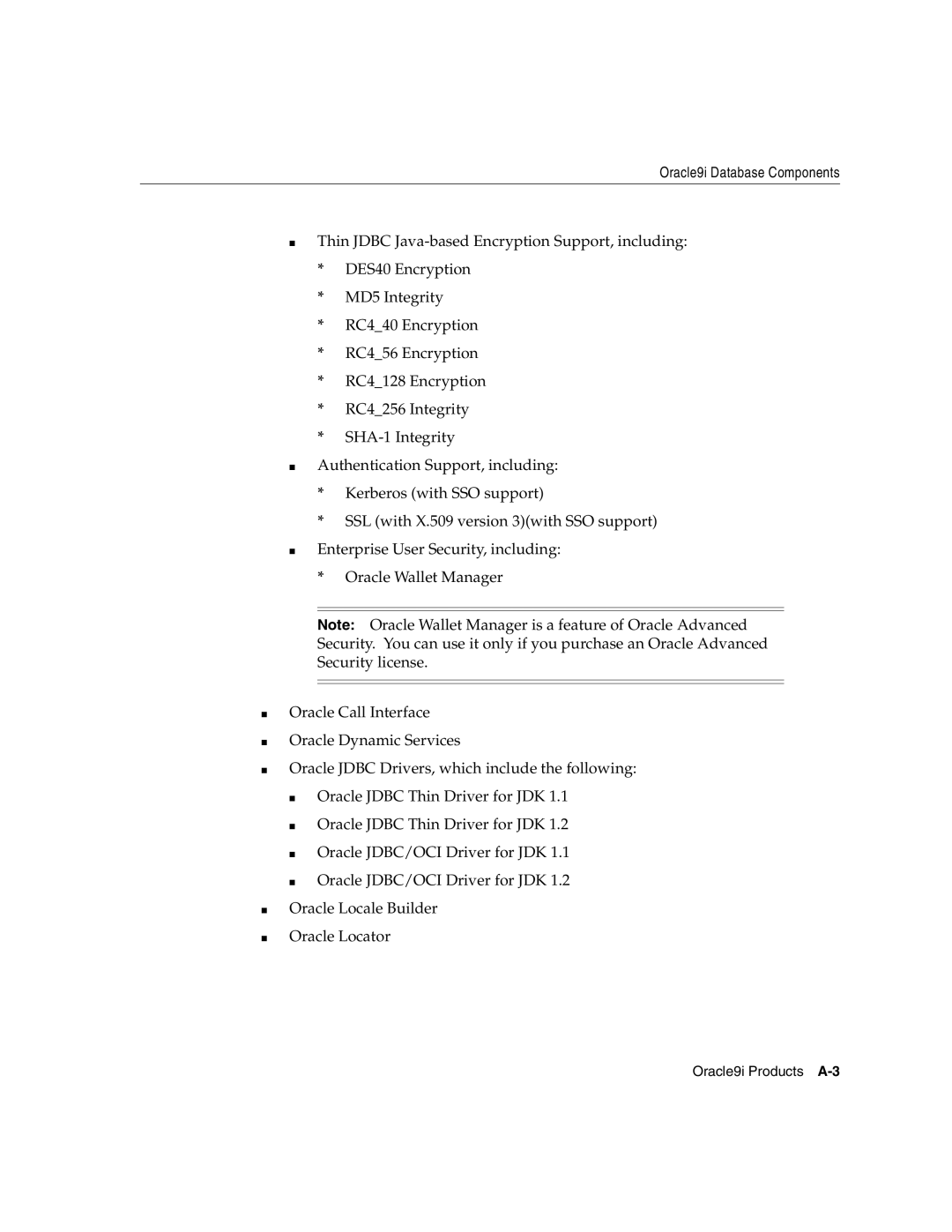 Oracle Audio Technologies B10508-01 manual Oracle9i Products A-3 