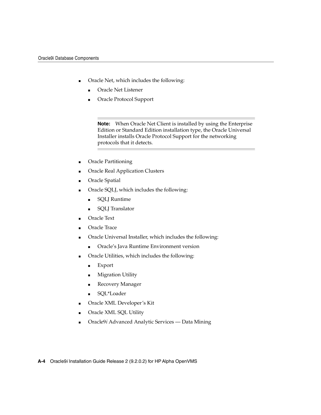 Oracle Audio Technologies B10508-01 manual Oracle9i Database Components 