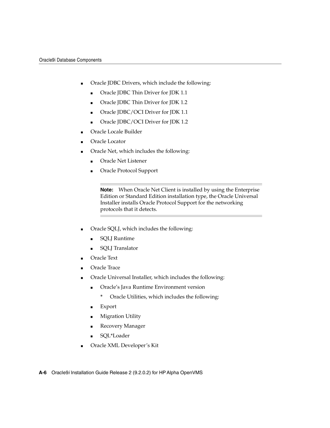 Oracle Audio Technologies B10508-01 manual Oracle9i Database Components 