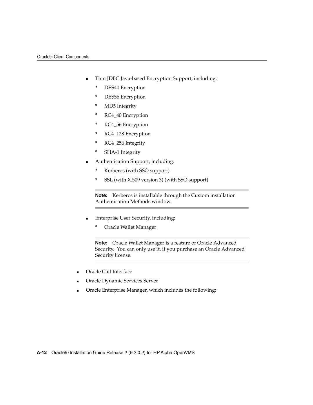 Oracle Audio Technologies B10508-01 manual Oracle9i Client Components 