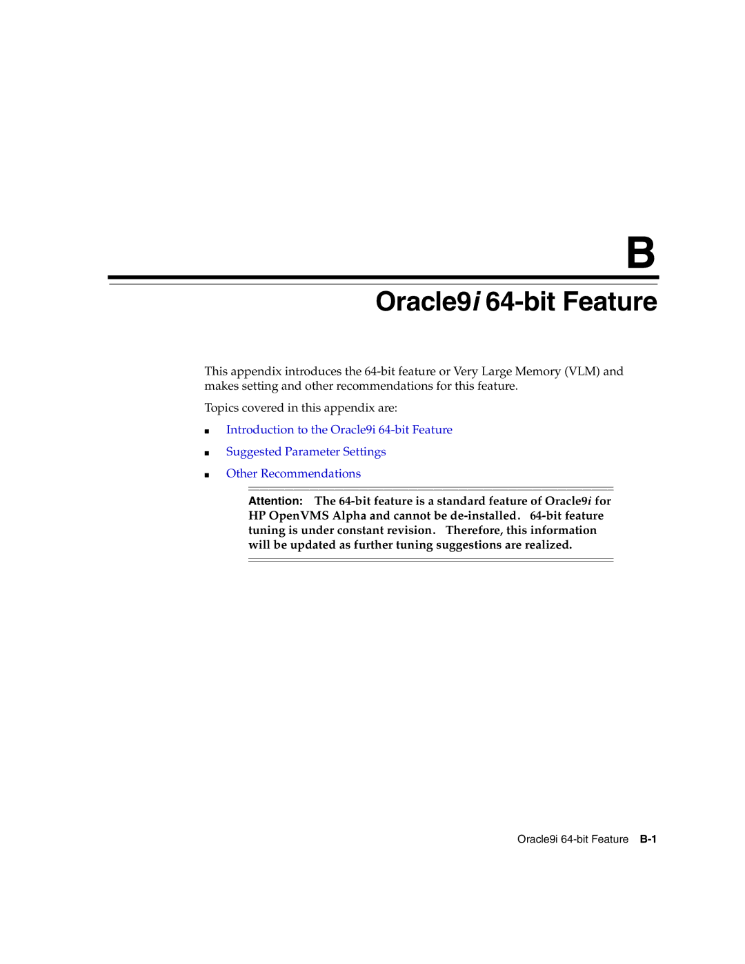 Oracle Audio Technologies B10508-01 manual Oracle9i 64-bit Feature 