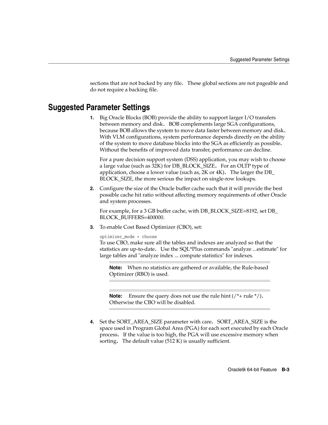 Oracle Audio Technologies B10508-01 manual Suggested Parameter Settings 