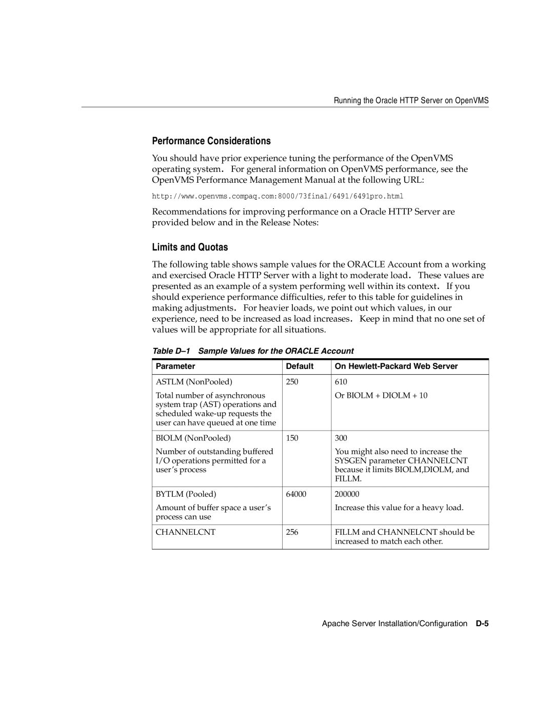 Oracle Audio Technologies B10508-01 manual Performance Considerations, Limits and Quotas 