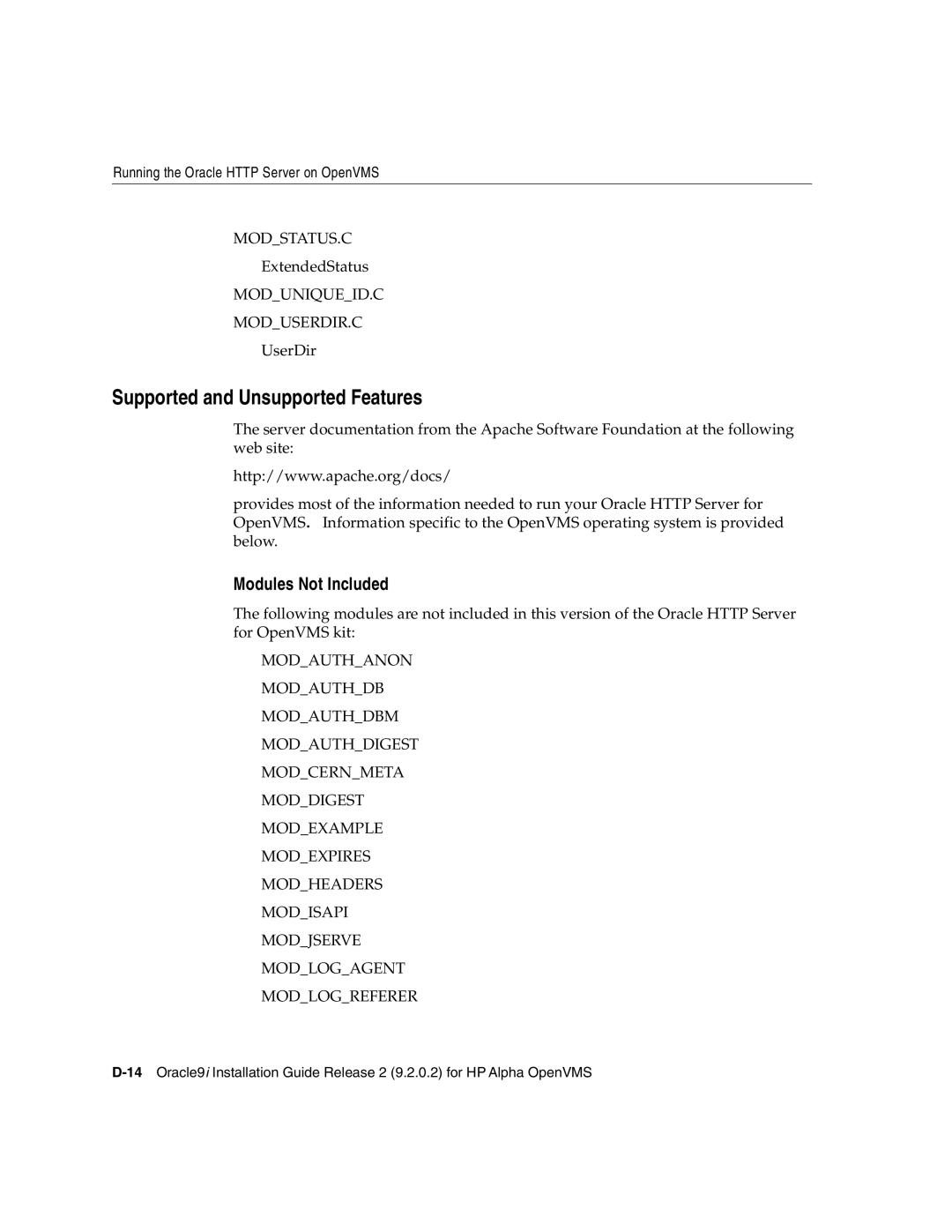 Oracle Audio Technologies B10508-01 manual Supported and Unsupported Features, Modules Not Included 