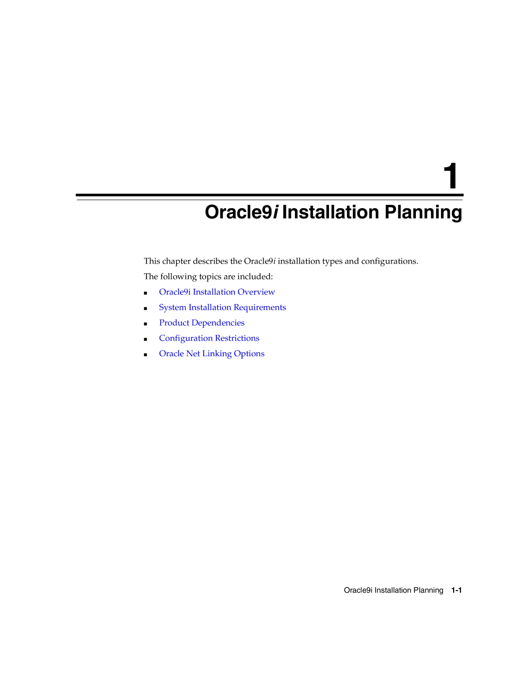 Oracle Audio Technologies B10508-01 manual Oracle9i Installation Planning 