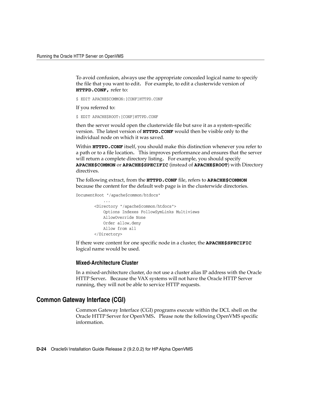 Oracle Audio Technologies B10508-01 manual Common Gateway Interface CGI, Mixed-Architecture Cluster 